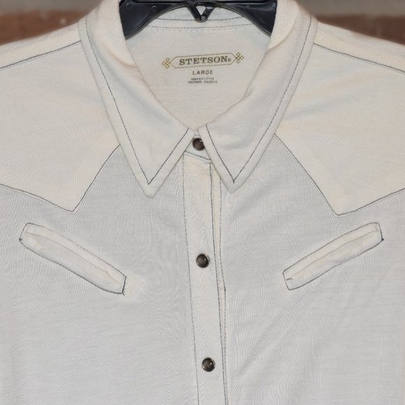 Stetson Shirt Long Sleeve Womens L Large Beige Western Pearl Snap Long Sleeve - Picture 2 of 4